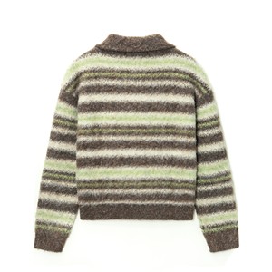 Ainear bán buôn tùy chỉnh thiết kế logo OEM & ODM dài tay áo polo cổ Zip sọc Mens Mohair Alpaca pha trộn dệt kim cardigan Áo len - Product Image 6
