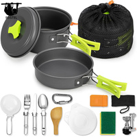Kit de batterie de cuisine de camping 15 pièces, ensemble de casseroles légères antiadhésives batterie de cuisine extérieure portable pour le camping et le sac à dos