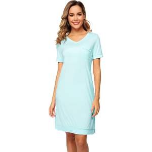 Chemise de nuit en viscose de bambou pour femme, manches courtes, col en V, grandes tailles S à 4X, vente en gros - Product Image 5