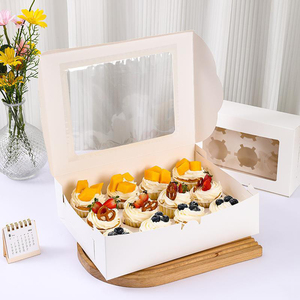 Boîte à cupcakes <span class=keywords><strong>4</strong></span> 6 trous 12 trous avec logo personnalisé <span class=keywords><strong>blanc</strong></span> rose Boîte à cupcakes en carton pour dessert donut cadeau et emballage avec fenêtre transparente - Product Image 1