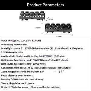 Luz Móvil Lineal RGB de 5x120W con Zoom Electrónico, Foco de Alta Potencia para Iluminación Profesional en Escenarios - Product Image 4