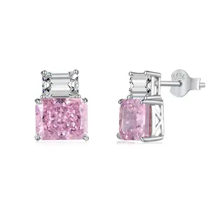 Dylam Custom Oem Luxury S925 Sterling Silver Earring Jewelry Cubic Zirconia Classic Vintage Yellow Pink Studs Earrings For Women