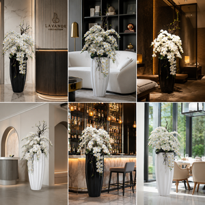 Composizione di Orchidee Phalaenopsis Artificiali Bianche di Lusso SP <span class=keywords><strong>in</strong></span> <span class=keywords><strong>Vaso</strong></span> da Terra di Design per Decorazioni Premium per la Casa e gli Interni - Product Image 1