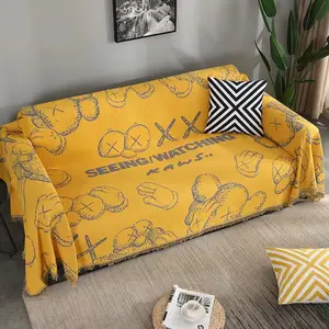 Черно-белое двухстороннее толстое Тканое одеяло для дивана с отделкой