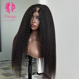 Yaki V Part Wig Human Hair Kinky Straight Wig Brazilian Virgin Hair Glueless Full Head Clip In Half Wig
