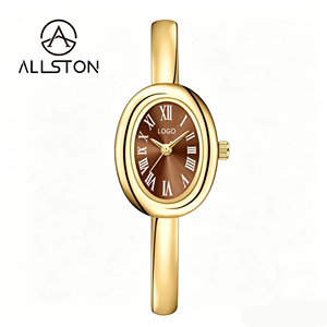Montre-bracelet Allston de luxe pour femme, style sport <span class=keywords><strong>et</strong></span> mode, vintage antique, ovale, à <span class=keywords><strong>manchette</strong></span> ouverte, en or, à quartz, avec échelle simple à chiffres romains - Product Image 1