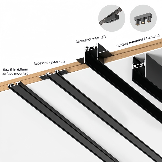 48V Magnetic Track Light Rail Recessed Internal Mounted Magnetic Light Track Focus Linear Spotlight LED Track Magnet Lights