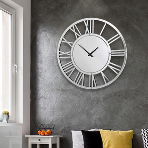 Phòng khách recoroative ralllarge Đồng hồ treo tường kính gương hiện đại trang trí Roman lớn bạc bằng gỗ Vòng 3D đồng hồ bán buôn - Product Image 5