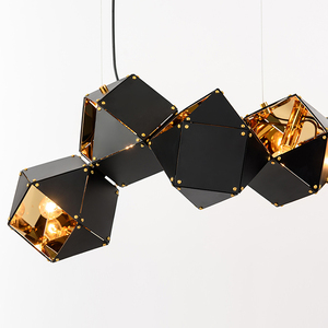 Rectangulaire ligne forme lustre suspension lampe multi têtes noir brillant or pendentif lumière - Product Image 3