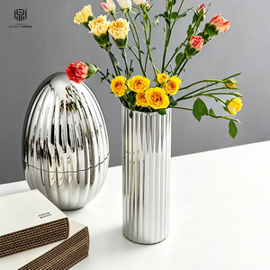 Striped Stainless Steel <b>Vase</b> 304 Minimalist Rust Resistant For Home Hotel Decoration - Product Image 1
