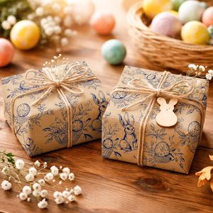 Easter gift wrapping <b>paper</b> Cartoon rabbit and egg <b>pattern</b> kraft <b>paper</b> With back slits Customizable - Product Image 1