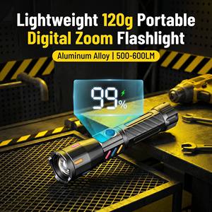 Lampe torche LED WOSEN ultra-légère 5050, rechargeable par type-C, affichage numérique intelligent, zoom, étanche, lampe tactique pour le camping - Product Image 4