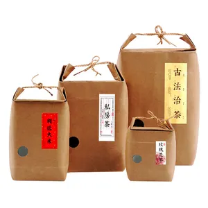 High Quality Biodegradable Heat Seal Food Grade 5kg 10kg Seeds Flour Fertilizer Packaging Kraft Paper Rice Pouch with Handle