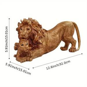 Scultura Personalizzabile in Resina di Famiglia di Leoni Dorati, Statua Artistica Artigianale per la Casa - Product Image 6