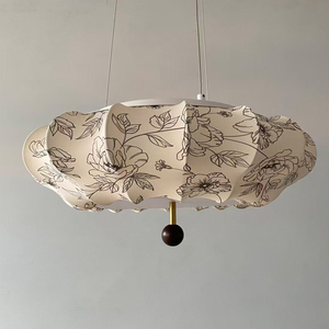 Stylish Wavy <b>Cloud</b> Fabric Hanging Pendant <b>Light</b> Floral Pattern <b>Shade</b> For Living Room Dining Space Residential Interior Lighting - Product Image 5