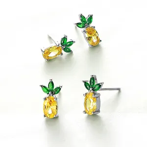 Женские милые летние пляжные украшения 925 стерлингового серебра ананас серьги-гвоздики