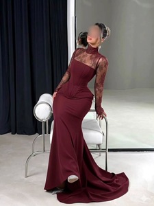 <span class=keywords><strong>Robe</strong></span> de soirée longue marron à manches longues, prête à être expédiée, en dentelle, dos nu, avec traîne, fente latérale, style Dubaï, pour bal de promo et occasions formelles, vente en gros - Product Image 4