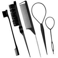 Lot de 5 brosses à cheveux coiffantes en plastique antistatique, peigne à queue de rat, brosse à bords, outils pour tresses françaises, ensemble de peignes à cheveux