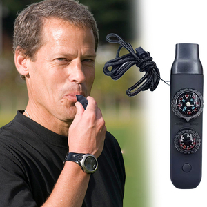 صافرة نجاة متعددة الوظائف 7 في 1 مع مصباح LED وبوصلة ومقياس حرارة وعاكس ومرآة وعدسة مكبرة للإنقاذ - Product Image 2