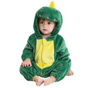 Michley 2023 Sản phẩm mới trùm đầu mùa đông Rompers dài tay áo khủng long một mảnh cosplay giáng sinh Halloween bé gái Jumpsuit