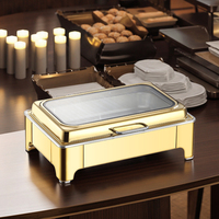 Chauffe-Plats Électrique Commercial de Luxe en Acier Inoxydable Doré, Capacité 9L, pour Hôtels, Mariages, Restaurants et Traiteurs