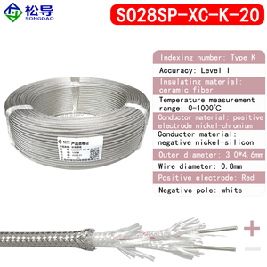 كابل قياس درجة الحرارة العالية SO28SP-XC-K-20-SLE حتى 100 درجة مئوية، 2*20AWG، مزود بدرع من الألياف السيراميكية، مزدوج حراري، تصنيع حسب الطلب (OEM/ODM) - Product Image 2