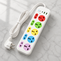 Regleta de alimentación universal industrial de latón con 10 tomas, logotipo personalizado al por mayor, colorida, con múltiples enchufes, 2 USB-A y 1 USB-C
