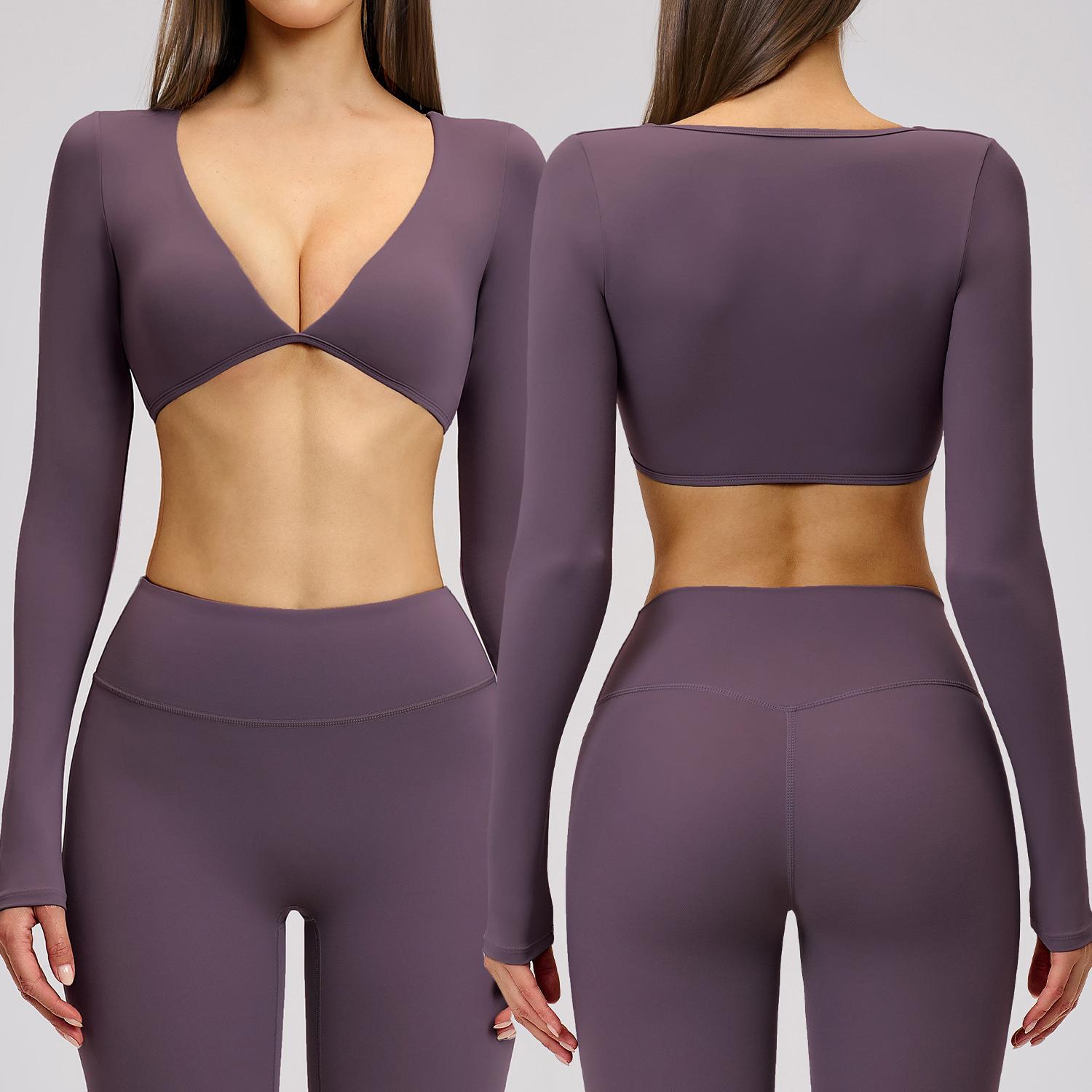 Wholesale Casual Yoga Long-Sleeve V-Neck Fashionable Cropped Sports Top for Outdoor Fitness Running T-Shirt for Women