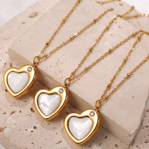 Collar de oro con forma de corazón y colgante de concha blanca con engaste de bisel para mujer, joyería de moda, regalo. - Product Image 1