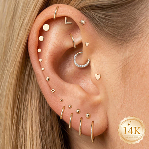 Piercing hypoallergénique en or massif 14K avec zircon, design minimaliste en forme de goutte, G23, à dos plat, pour tragus, hélix, conque, cartilage - Product Image 4