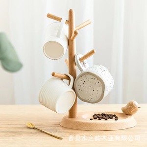 Wooden Cup Holder Beech Wood 4 Layers With Tray Hanging Storage Rack For Kitchen <b>Teacup</b> Drainer Oval Shape Natural Color - Product Image 2