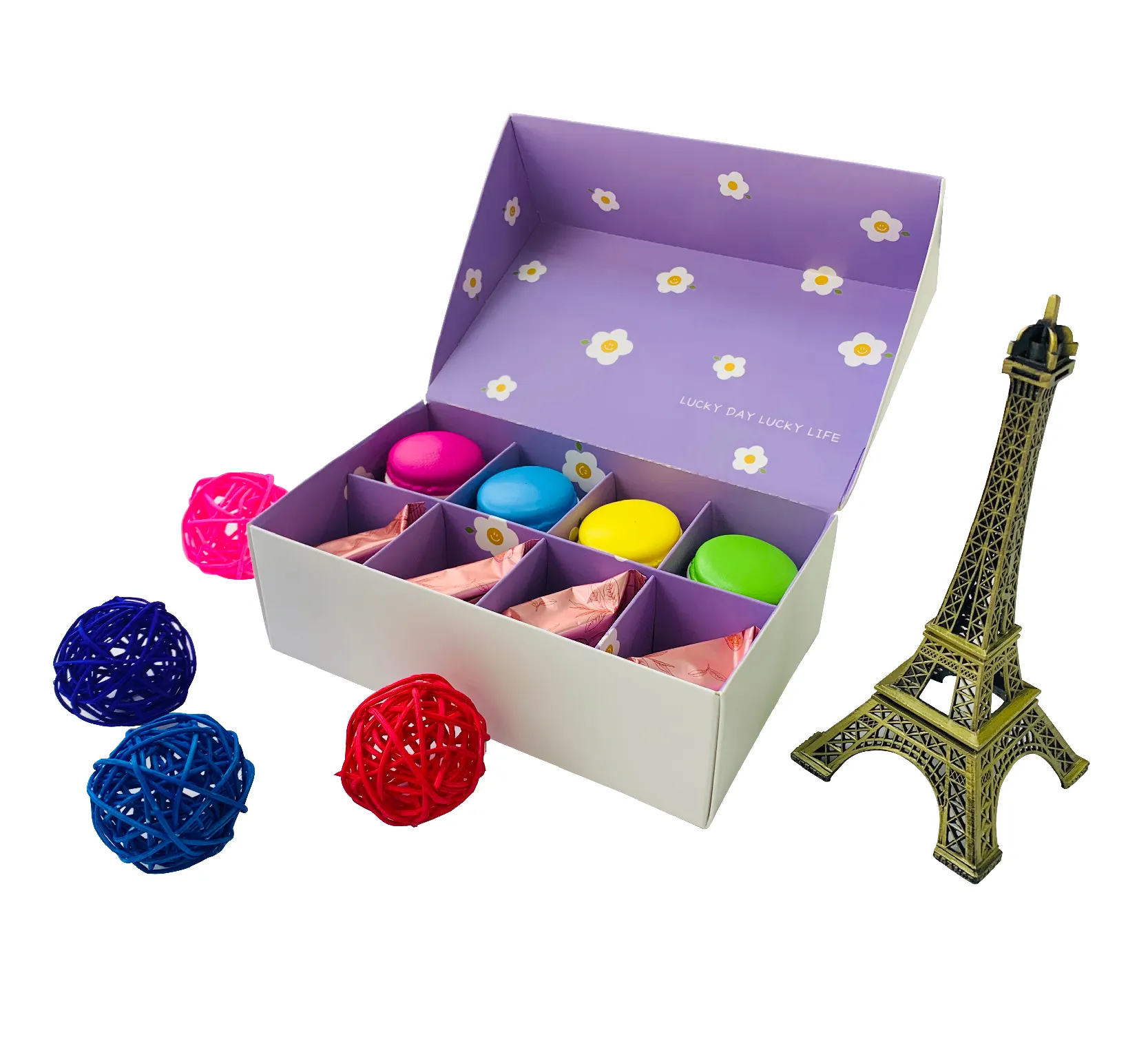 Özelleştirilmiş tam renkli baskı hazır ambalajlı macaroons cupcakes çerezler karton kutu bölümleri ile