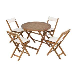 Juego de mesa de comedor de madera maciza duradera para todo tipo de clima, 4 sillas acolchadas, muebles de Patio plegables para exteriores fáciles de limpiar para Park Hotel - Product Image 1