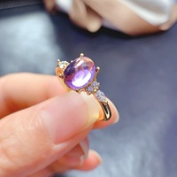 Cincin Cabochon Amethyst Ungu Alami yang Anggun, Perak S925, Minimalis, Dapat Disesuaikan, untuk Pengecer Perhiasan