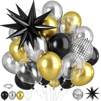 Ensemble de ballons noir, or et argent avec boule disco, ballons en feuille d'aluminium étoile noire, décoration rétro pour fête d'anniversaire, Nouvel An, remise de diplôme