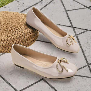 Plus Size Square Toe Flat Shoes <b>Women</b> PU Ballet Pumps Bow Decoration <b>Slip</b> on Casual Footwear - Product Image 3