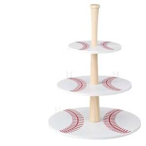 Wooden three-tier cake stand, solid wood baseball-shaped decorative cake tray, cupcake stand, <b>desktop</b> <b>shelf</b> - Product Image 5