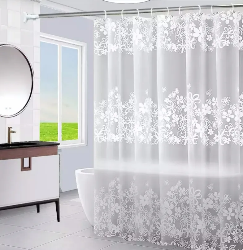 Yüksek kaliteli özel PEVA duş perdesi 3D fantezi çiçek baskı yıkanabilir duş perdesi