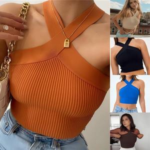 Top Estivo Senza Maniche da Donna, Canotta Aderente <span class=keywords><strong>Nera</strong></span>, <span class=keywords><strong>Camicia</strong></span> Glamour Sexy in Maglia - Product Image 2