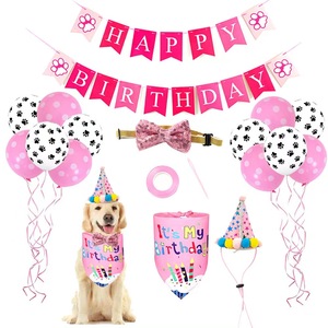 Cute Cat Dog Party Birthday Decoration Set Party Banner Hat and Scarf Pet Supplies