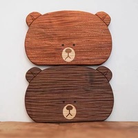 Plateau de service en bois de noyer à motif de dessin animé sur le thème de l'ours pour repas/thé, plateau à fruits et pâtisseries avec fourchettes et cuillères - Commandes personnalisées en petite série