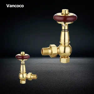 IVANCI IV-113S-J Traditional TRV Angled Polished Brass Antique Copper Thermostatic Radiator Valves Set