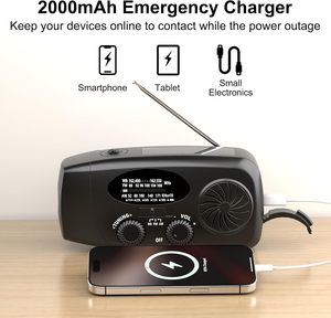 Radio d'urgence solaire à manivelle 6000mAh, radio AM FM NOAA avec alarme SOS, lampe torche LED, chargeur USB pour le camping - Product Image 2