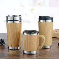 Vaso de bambú térmico con tapa de bloqueo deslizante, taza de viaje de bambú de acero inoxidable, sin Bpa, 450ml, nueva taza de café de Bambú