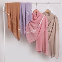 Nuosha OEM Hijab en Chiffon Modeste, Foulard Ethnique à Strass Floraux pour Femmes Musulmanes