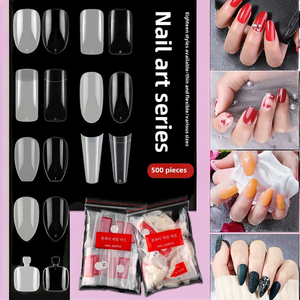 Hot Selling 500pcs/bag 21 <b>Models</b> Transparent Natural ABS French Style Full Cover Nails Nail Tips Square Stiletto Pre-designed - Product Image 1