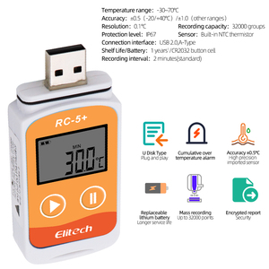 เครื่องบันทึกข้อมูลอุณหภูมิแบบดิจิตอล USB รุ่น RC-5 ความจุ 32,000 จุด สำหรับโลจิสติกส์ โซ่ความเย็นทางการแพทย์ - Product Image 3