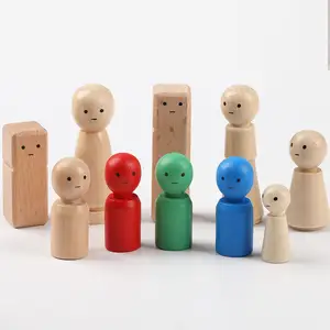 35pcs En Gros Non Peint Personnalisé Peint Multicolore En Bois Peg Poupées pour Bois Artisanat Faire Salle Ornements Jeu Pions