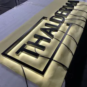 Letras galvanizadas de titânio espelhadas, letras do canal de ouro polido banhado 3d halo iluminado sinal iluminado