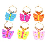 Pendentif décoratif style punk papillon pour verre à vin rouge, identificateur de gobelet pour dîner et fête, ornement suspendu en PVC souple, plastique et caoutchouc, DIY